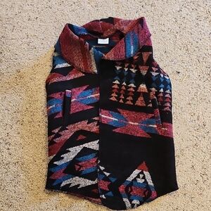 Geometric Patterned Vest in Black, Red, and Blue